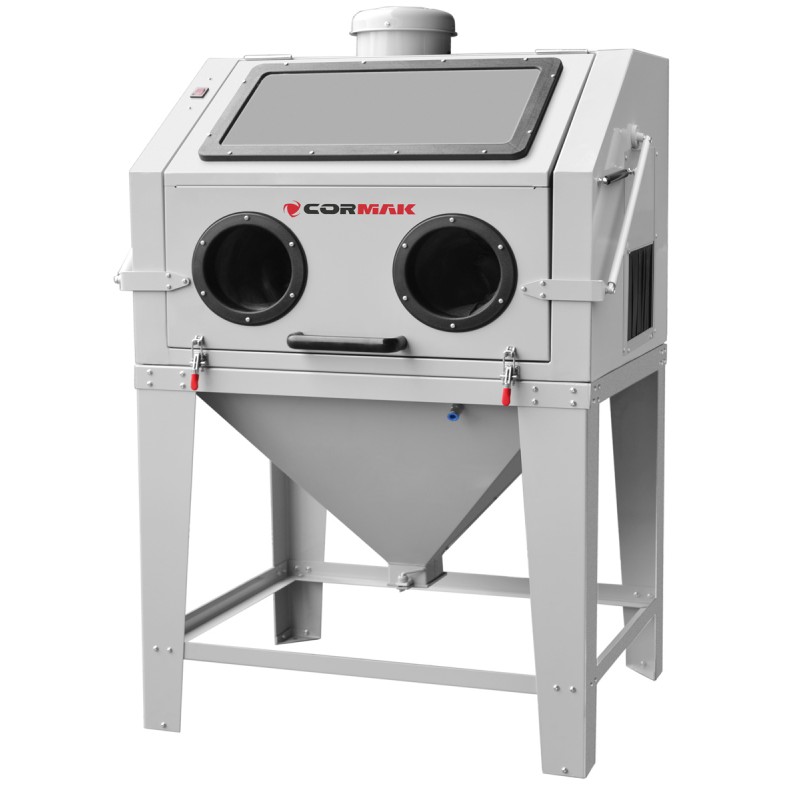 Kabinen-Sandstrahler CORMAK KDP350TOP PLUS 350L mit oberer Öffnung für Profile und Zyklonabscheider DC15