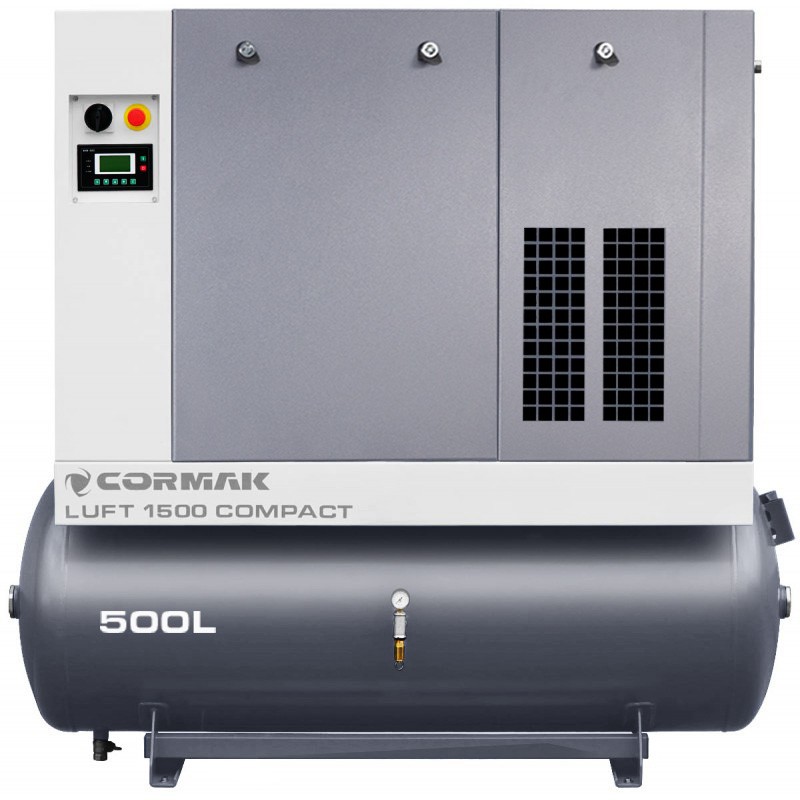 Schraubenkompressor mit Kältetrockner und 500L Druckluftbehälter CORMAK LUFT 1500 COMPACT 1580L/min 11kW