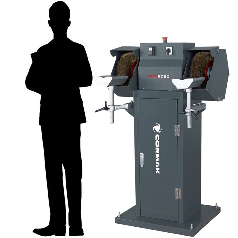 Industrie-Doppelschleifmaschine CORMAK BMS2080 mit Untergestell & Absauganlage für Metallspäne MDC1500 400V