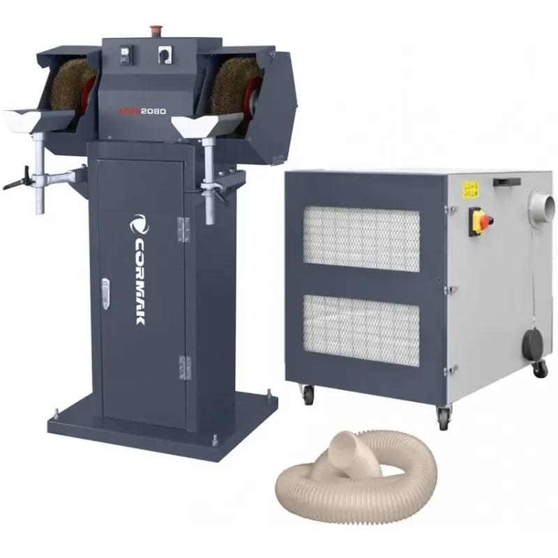 Industrie-Doppelschleifmaschine CORMAK BMS2080 mit Untergestell & Absauganlage für Metallspäne MDC1500 400V
