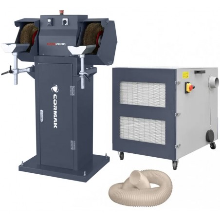 Industrie-Doppelschleifmaschine CORMAK BMS2080 mit Untergestell & Absauganlage für Metallspäne MDC1500 400V