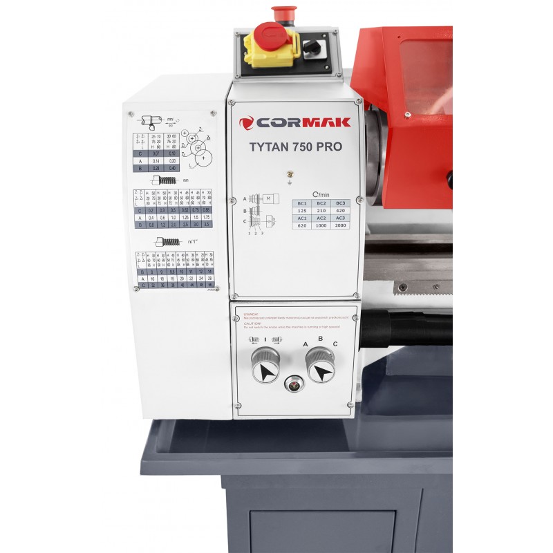 Konventionelle Universaldrehmaschine CORMAK TYTAN 250x750 PRO 400V mit Untergestell