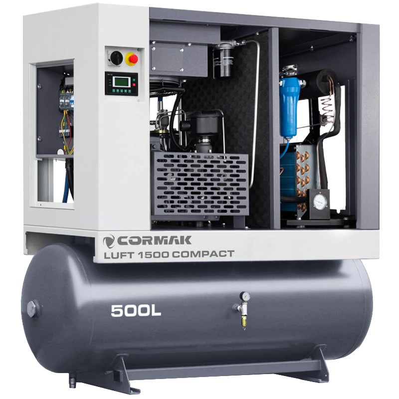 Schraubenkompressor mit Kältetrockner und 500L Druckluftbehälter CORMAK LUFT 1500 COMPACT 1580L/min 11kW