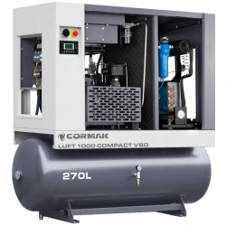 Schraubenkompressor mit Kältetrockner, Frequenzumrichter und 270L Druckluftbehälter CORMAK LUFT 1000 VSD COMPACT 950L/min 7.5kW