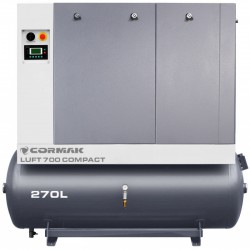 Schraubenkompressor mit Kältetrockner und 270L Druckluftbehälter CORMAK LUFT 700 COMPACT 650L/min 5.5kW