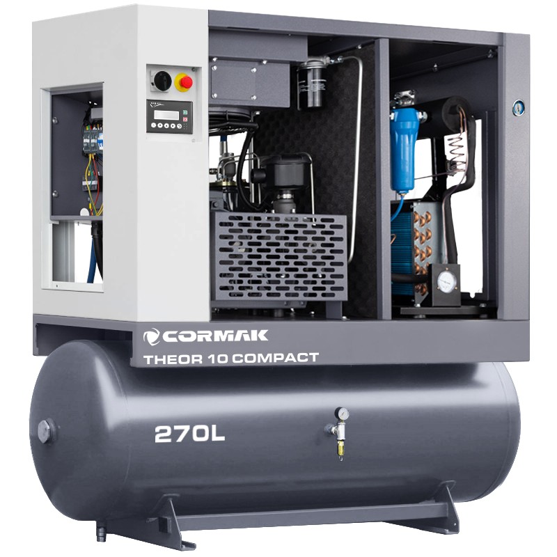 Schraubenkompressor mit Kältetrockner CORMAK THEOR 10 COMPACT - 7,5kW - 950L/min. 270L Druckluftbehälter