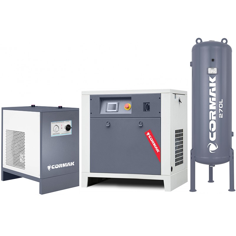 Schraubenkompressor mit Frequenzumrichter, Kältetrockner IZBERG N10S und 270L Druckluftbehälter LUFT 1000 950L/min 7.5kW