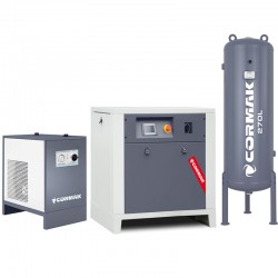 Schraubenkompressor mit Frequenzumrichter, Kältetrockner IZBERG N10S und 270L Druckluftbehälter LUFT 1000 950L/min 7.5kW