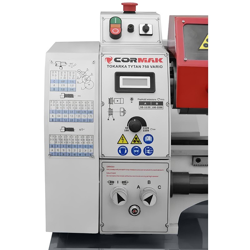 Konventionelle Universaldrehmaschine CORMAK TYTAN 250x750 Vario 230V mit Untergestell