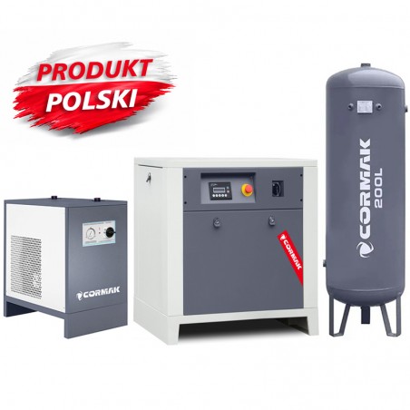 Schraubenkompressor mit Kältetrockner IZBERG N10S und 200L vertikalem Druckluftbehälter CORMAK LUFT 700 650L/min 5.5kW