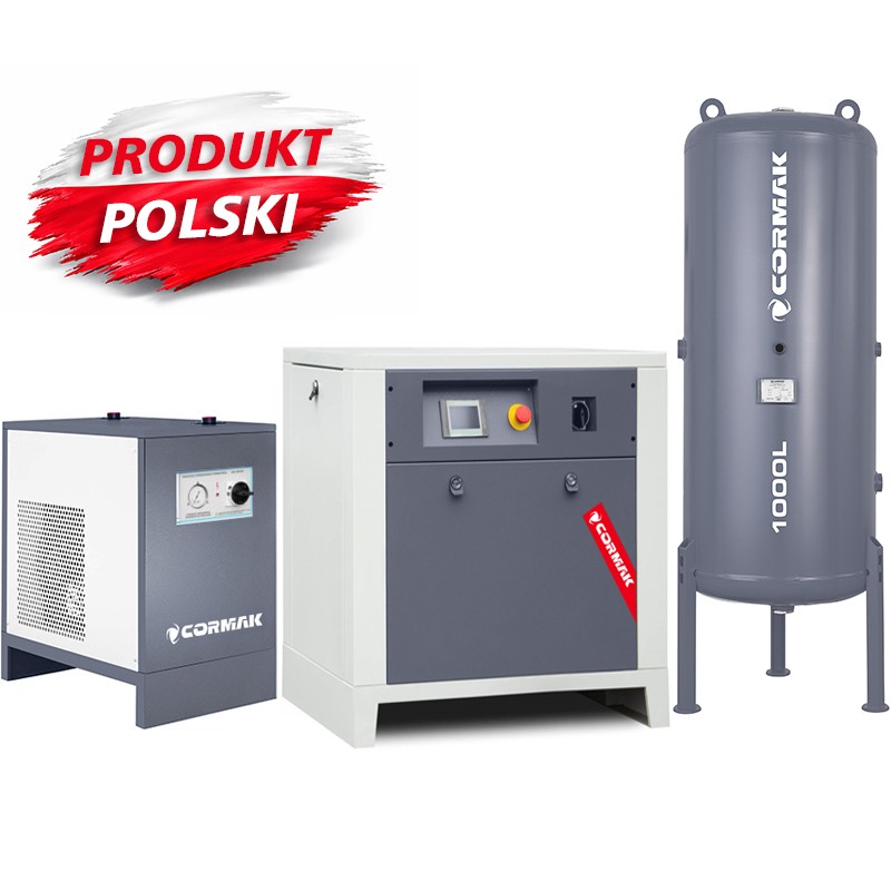 Schraubenkompressor mit Frequenzumrichter, Kältetrockner IZBERG N10S und 1000L Druckluftbehälter LUFT 1000 950L/min 7.5kW