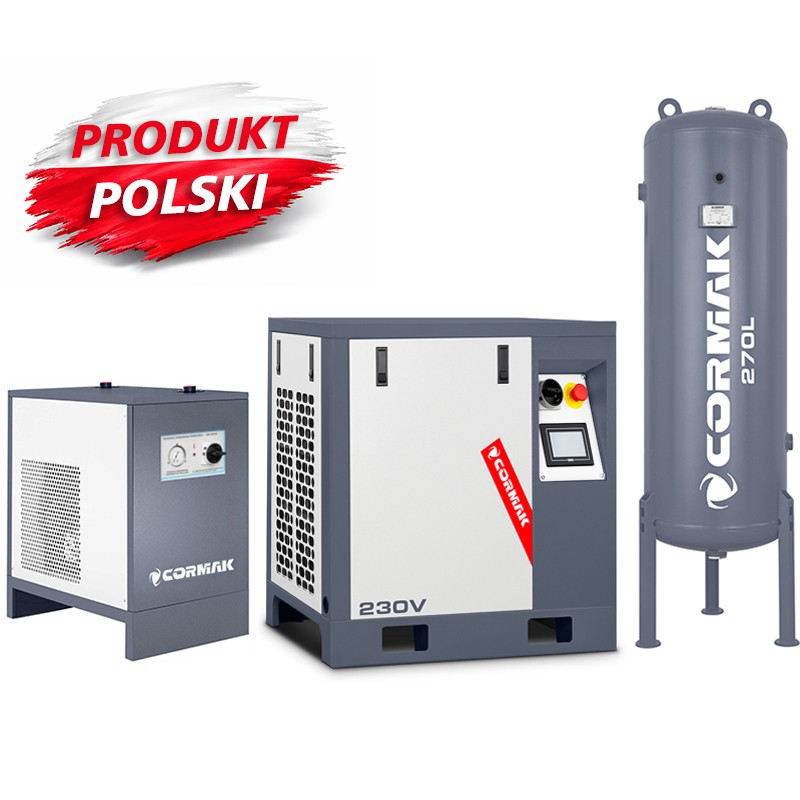 Schraubenkompressor mit Frequenzumrichter, Kältetrockner N10S und 270L Druckluftbehälter LUFT 400 380L/min 3.0kW 230V