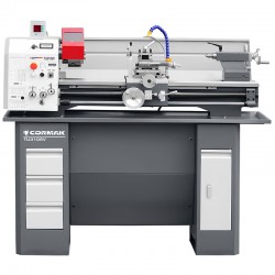 Konventionelle Universaldrehmaschine CORMAK 310×900 230V mit Untergestell + Drehmeißel + Mitlaufende Körnerspitze
