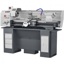 Konventionelle Universaldrehmaschine CORMAK 310×900 230V mit Untergestell + Drehmeißel + Mitlaufende Körnerspitze