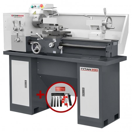 Konventionelle Universaldrehmaschine CORMAK 330 x 700 230V mit Untergestell + Drehmeißelsatz | Hersteller CORMAK