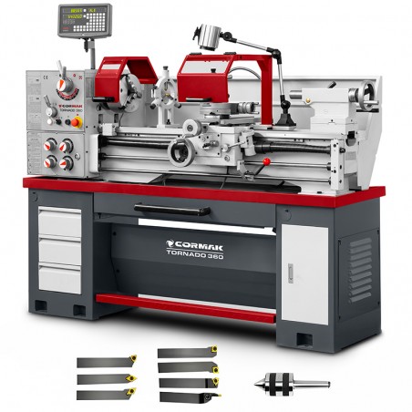 Konventionelle Universaldrehmaschine CORMAK TORNADO 360x1000 PLUS + Drehmeißel + mitlaufende Spitze