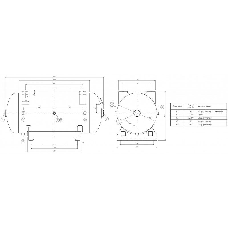 Horizontaler Druckluftbehälter CORMAK 200L 11bar für Kompressor