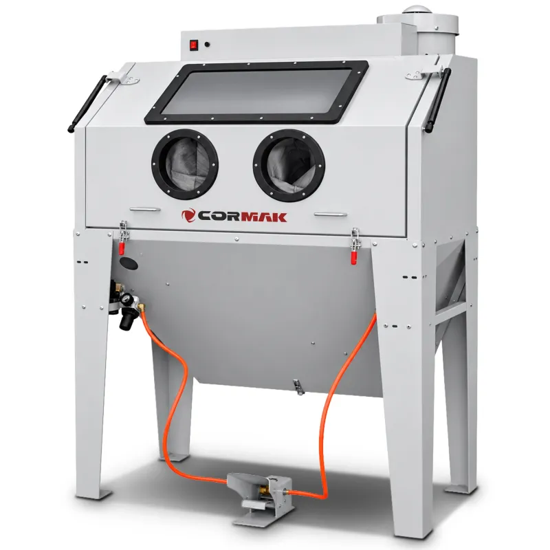 Kabinen-Sandstrahler CORMAK KDP420 420L mit oberer Öffnung und Zyklonabscheider DC15