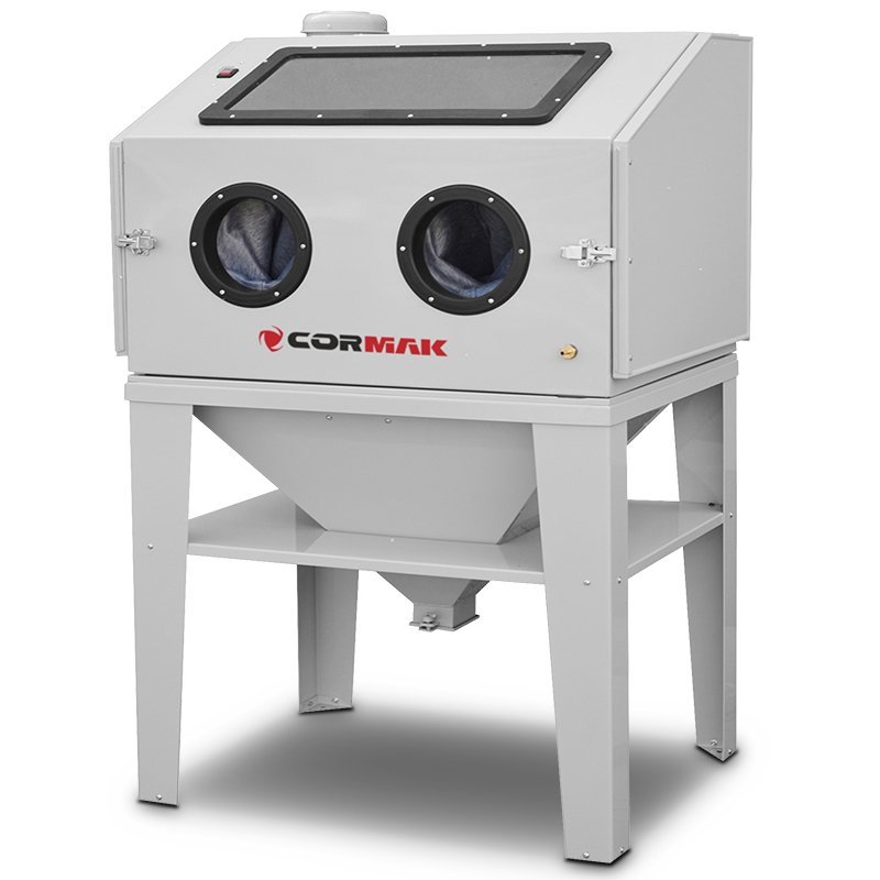Kabinen-Sandstrahler CORMAK KDP350 350L mit seitlicher Öffnung und Zyklonabscheider DC15