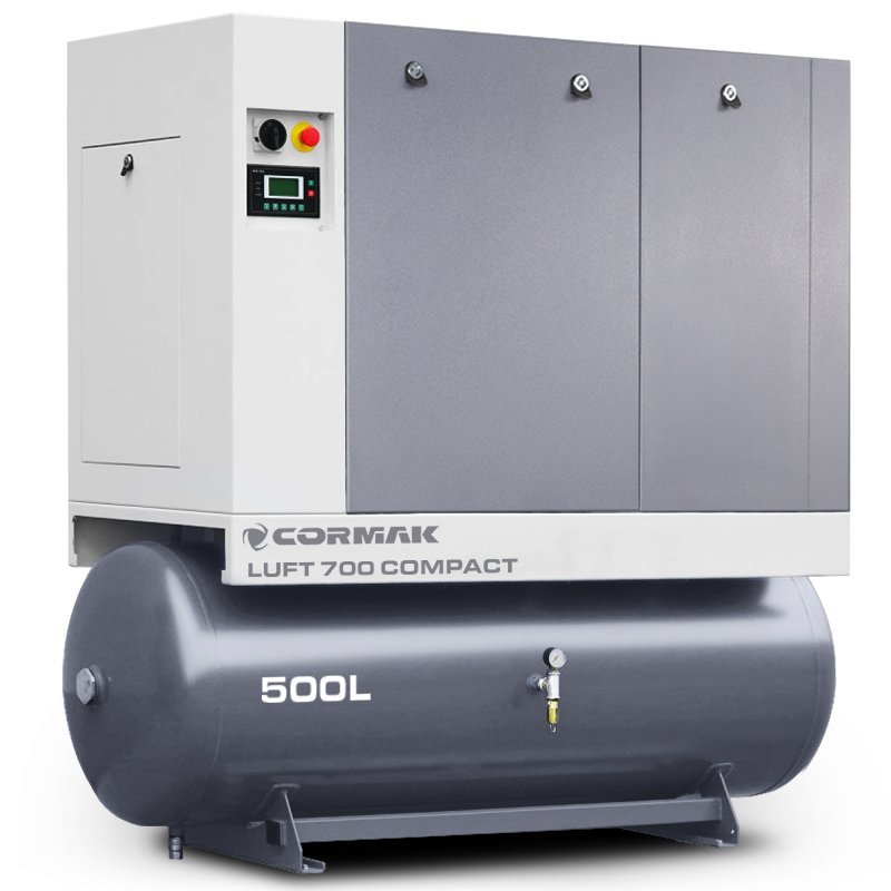 Schraubenkompressor mit Kältetrockner und 500L Druckluftbehälter CORMAK LUFT 700 COMPACT 650L/min 5.5kW