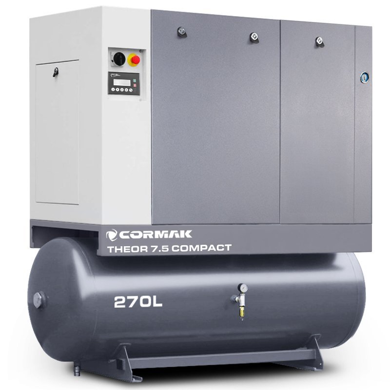 Schraubenkompressor mit Kältetrockner CORMAK THEOR 7,5 COMPACT - 5,5kW - 650L/min. 270L Druckluftbehälter