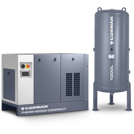 Hochdruck-Schraubenkompressor THEOR H2020 COMPACT 22 kW 20 bar mit Kältetrockner und 1.000 L Druckluftbehälter